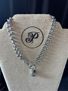Plunder Silver-Tone Double Strand Beaded Necklace with Filigree Charm
